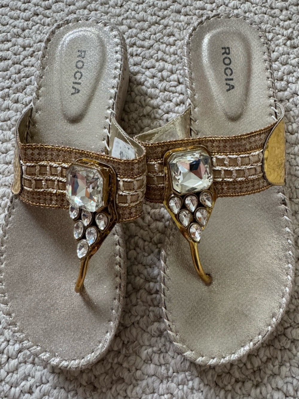 Rocia Gold Metallic and Stone Kohlapuri Wedge Sandals